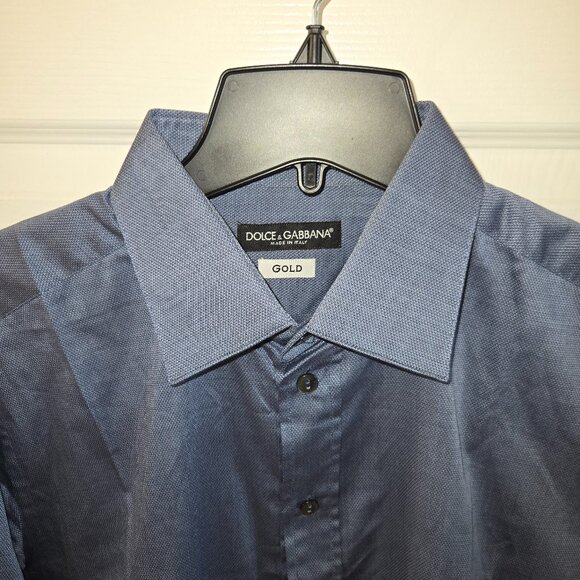 Dolce & Gabbana Gold Cotton Button-Up Dress Shirt with Logo - Picture 2 of 7